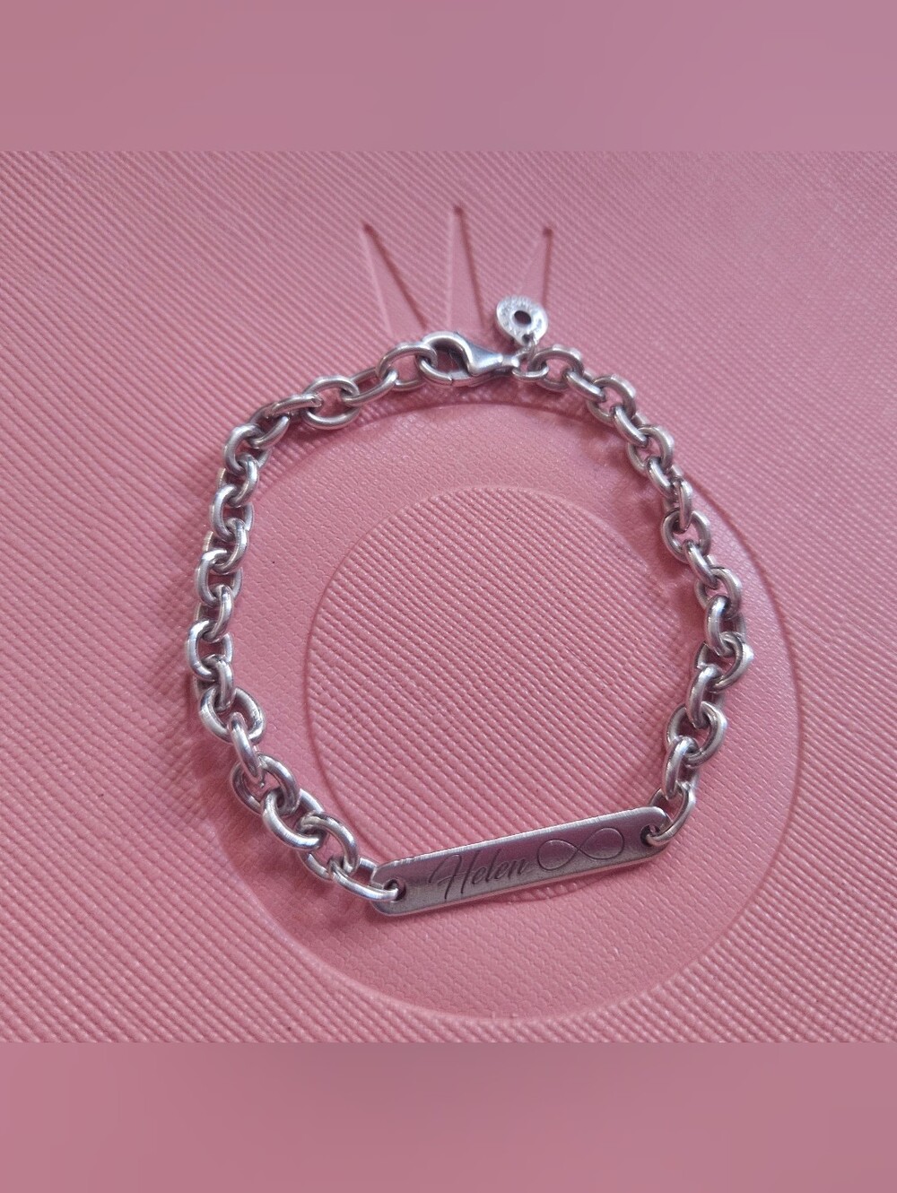 Pandora Sterling Silver Bar Chain Bracelet - 'Helen' Engraving Lenght 6.3"
